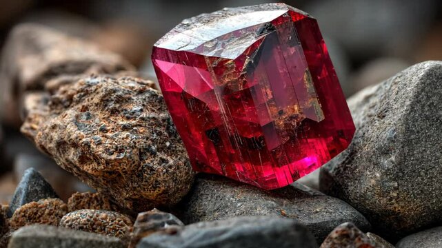 close up Spinel gemstone in rock ground natural landscape