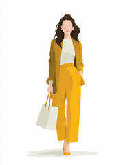 Stylish Woman in Yellow Power Suit Fashion Illustration