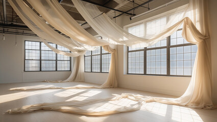 Elegant Draped Fabric Installation in Industrial Loft Space
