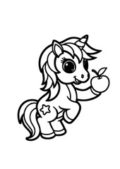 Cute unicorn with apple coloring page 