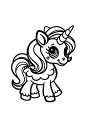 Little unicorn coloring page for kids
