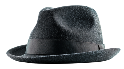 isolate transparent. Classic black fedora hat on white background. PNG Die-cut