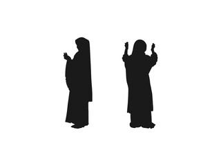 Silhouette of a Muslim woman in prayer. Muslim woman praying icon. Vector isolated on a white background.