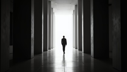 Obraz premium Walking Silhouette in Hallway with Light - Journey, Future, Success