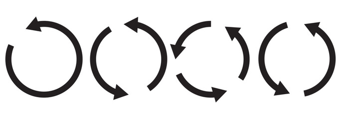 Circle arrow icon set. Symbol of reload, refresh, loading, recycle and repeat. Interconnecting round arrow vector icons set. Work in progress sign. One, two, three, four arrow in the loop.