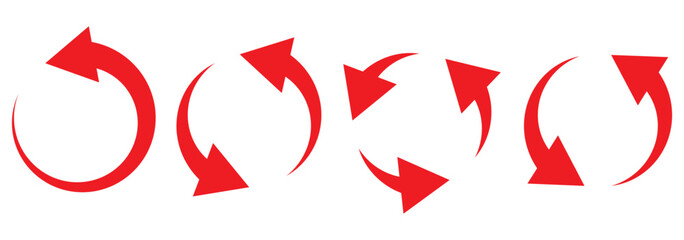 Circle arrow icon set. Symbol of reload, refresh, loading, recycle and repeat. Interconnecting round arrow vector icons set. Work in progress sign. One, two, three, four arrow in the loop.