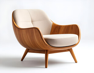 Modern wooden chair and soft shadow isolated on white background