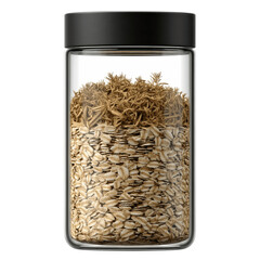 Glass Jar of Rolled Oats and Dried Herbs