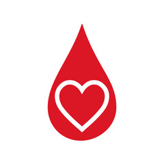 Heart Inside Blood Drop - Heart embedded within a red blood drop, symbolizing the love, care, and life-saving generosity behind every blood donation.