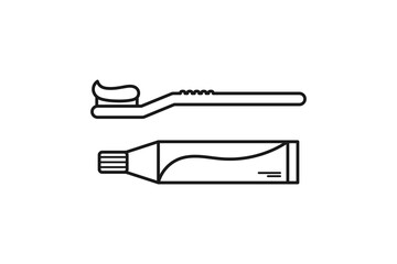 toothbrush and toothpaste icon line
