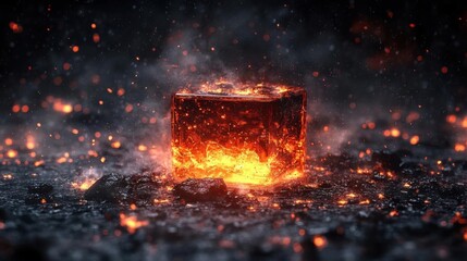 Fiery Cube Abstract Art
