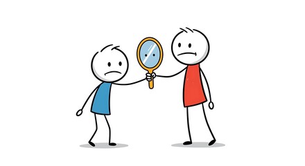 Fototapeta premium Self-Perception: Simple Stick Figure Illustration of Reflection and Identity