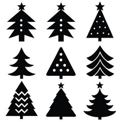 Obraz premium Collection of black christmas tree icons with various styles for festive design and holiday decor