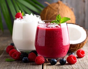 berry and coconut slush served in glass cup
