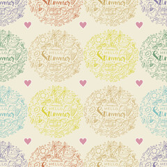 Seamless pattern with lettering hello summer. Vector illustration.