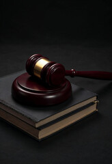 Legal Law and Justice concept - Open law book with a wooden judges gavel on table in a courtroom or law enforcement office. Copy space for text.