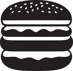 Black Burger Icon Vector – Clear Line Art for Modern UI Design