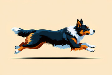 A colorful illustration shows a dog joyfully running across a smooth surface, displaying vibrant fur patterns against a light background. Generative AI.