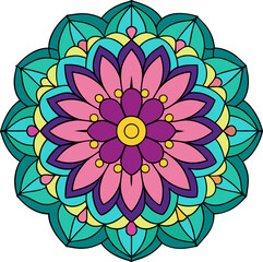 Floral mandala with sacred balanced design in radiant symmetry and colorful ornamental visual expression