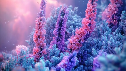 Fototapeta premium Delicate, vibrant flowers in a dreamlike garden.