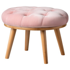 Soft pink round stool with wooden legs adds charming home decoration and cozy seating for any room interior design