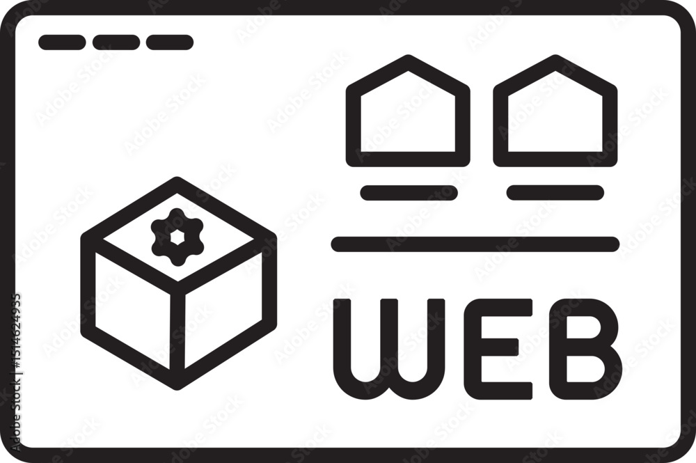 Poster this features minimalist web design concept with cube and house icons, symbolizing digital architect