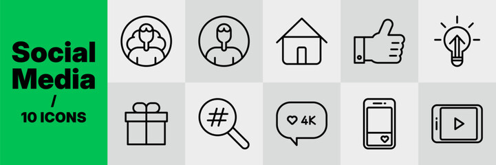 소셜 미디어 마케팅 라인 아이콘 세트 - Social Media Marketing Line Icon Set