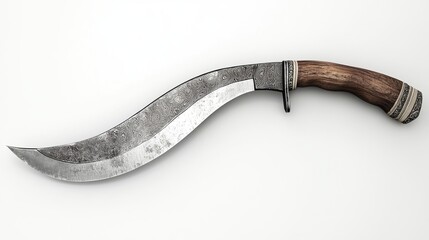 Obraz premium A curved, antique-looking knife with a wooden handle