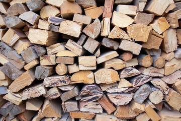 Firewood pile for heating in fireplaces and stove.