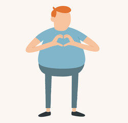 Flat Cartoon Man Character Making Heart Shape with Hands Illustration