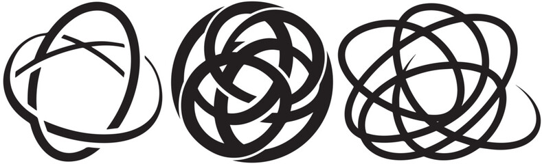 Three black and white Celtic knots are arranged from left to right.