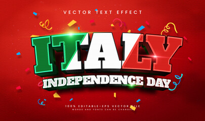 3d Italy independence day, editable vector text effect. Suitable for celebrating italy event theme.