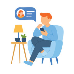 Flat Illustration Man Sitting On Armchair Chatting With Girl Friend