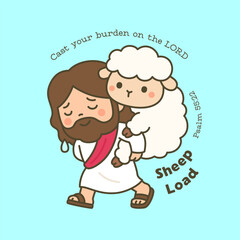 Jesus Carrying a Sheep with Psalm 55 22 Message