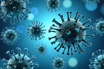 Realistic rendering of coronavirus particles against a soft blue background concept illustration, coronavirus, virus, covid19, sarscov2, pandemic, illness, disease, infection, healthcare, medicine, sc