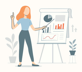 Modern Faceless Woman Presentation with Statistic Diagram Board Illustration