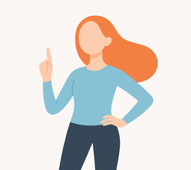 Flat Style Confident Faceless Woman Illustration with Index Finger Upwards