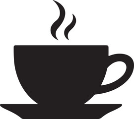 Simple Black Silhouette of a Hot Coffee Cup and Saucer