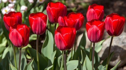 Stunning Red Tulips Blooming in Spring Garden
