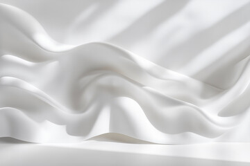 Smooth luxury white silk satin fabric with soft flowing texture and delicate wave pattern