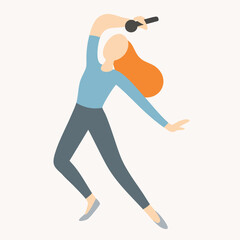 Flat Style Full Body Female Singer with Microphone Illustration