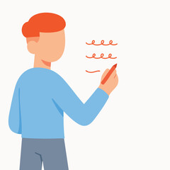 Minimalist Faceless Man Writing on a Whiteboard Flat Illustration