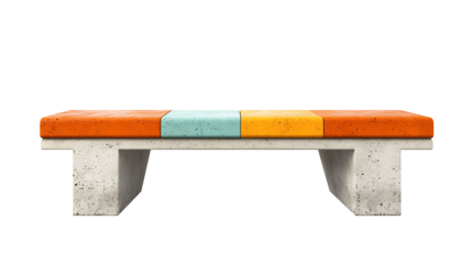 Colorful modern concrete outdoor bench isolated on transparent background