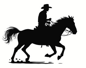 Silhouette of a Cowboy Riding a Horse at Full Gallop on a White Background in Vector