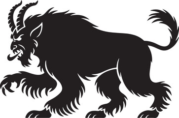 Fierce Black Silhouette of a Mythical Horned Beast