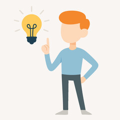 Flat Illustration Man Having an Idea with a Lightbulb Conceptual