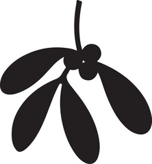Simple Black Silhouette of Mistletoe Sprig with Berries