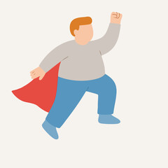 Flat Style Cheerful Superhero Person with Cape Illustration Character