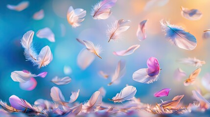 Delicate feathers and petals floating in the air.