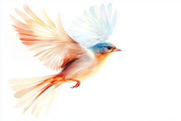 Fototapeta premium Colorful bird of paradise on a white background with red, black, and yellow feathers, perfect for nature and wildlife illustrations